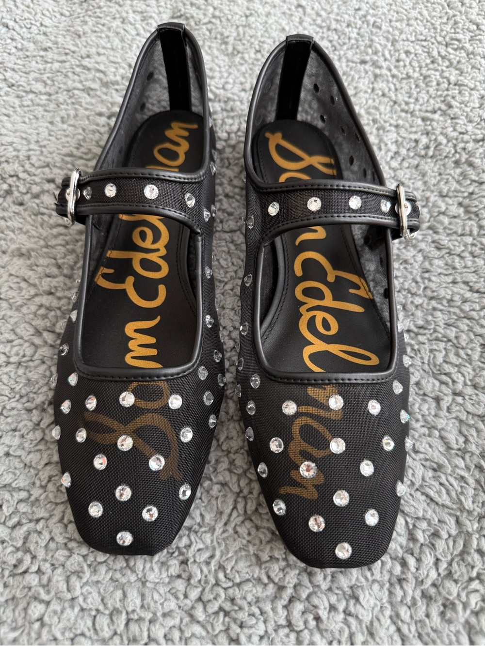 New Sam Edelman Black Studded Mary Jane Flats with Silver Studs